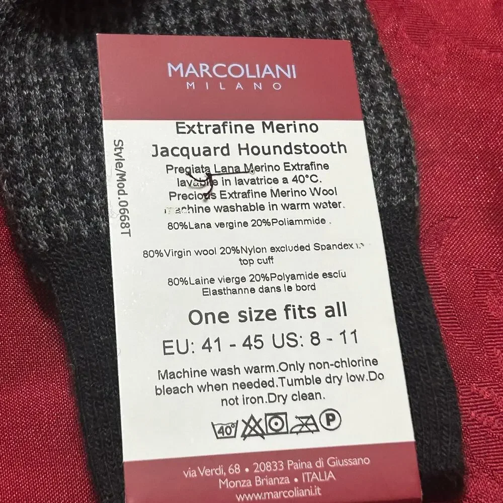 Marcoliani Milano Merino Wool Dress Socks Mens US 8-11 EUR 41 Gray Houndstooth